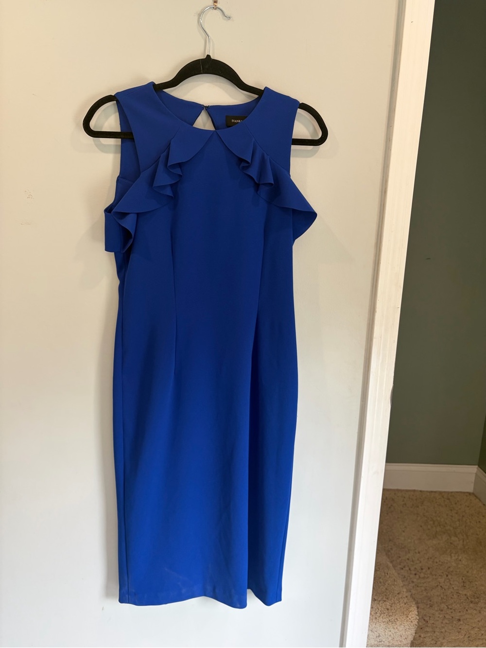 Sleeveless Ruffle-Accent Dress in Royal Blue Quiet Luxury Knee Length Size 4